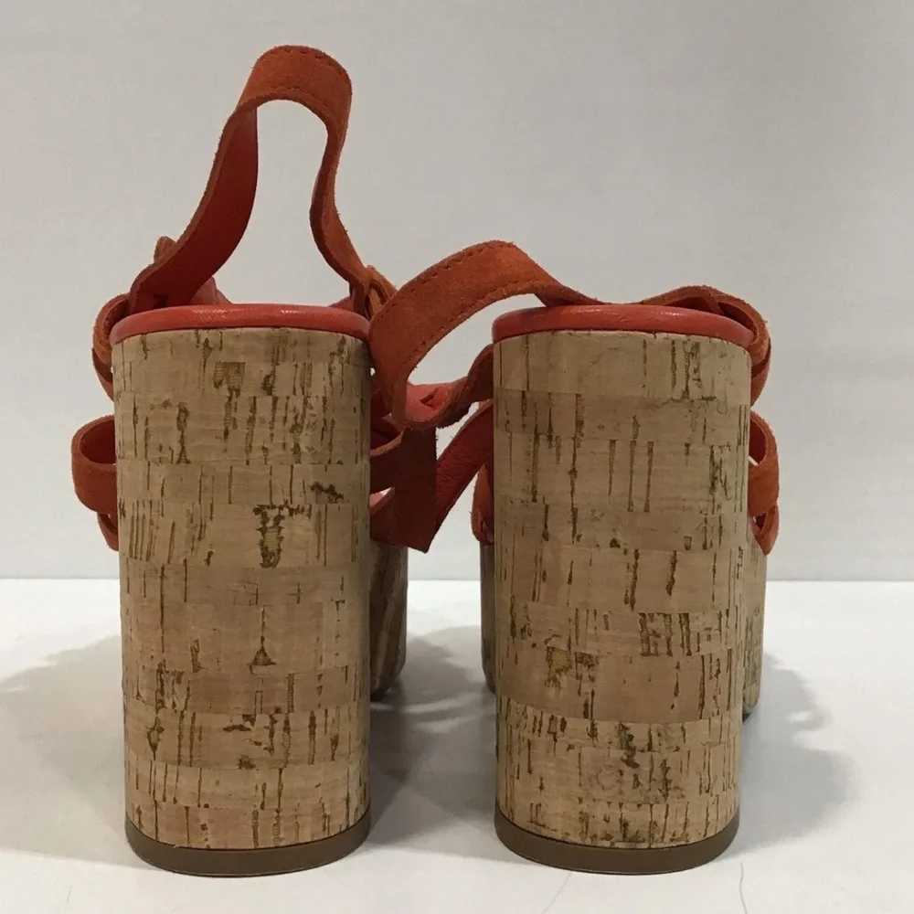 Women’s Free People Lisbon Orange Suede Cork Platform Sandals Size 40